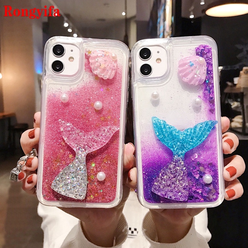 For Samsung Galaxy S20 S20+ Ultra S8+ S8 Plus S7 edge Phone Case Mermaid Quicksand Liquid Pearl Shell Glitter Bling TPU Case Cover
