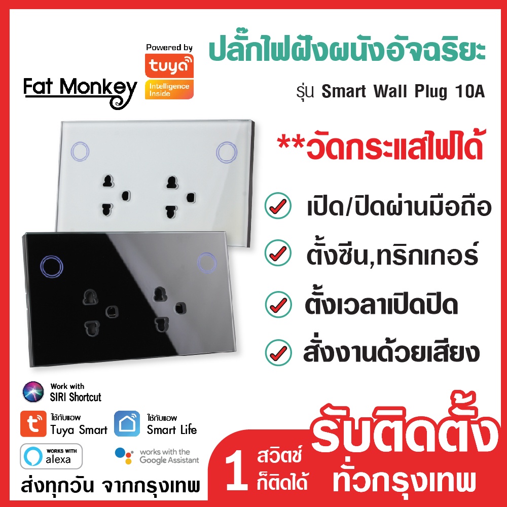 Tuya WiFi Smart Wall Plug ปลั๊กไฟฝังผนัง อัจฉริยะแบบ 2 เต้าเสียบ 10A 125VAC ตั้งเวลาผ่านแอพ