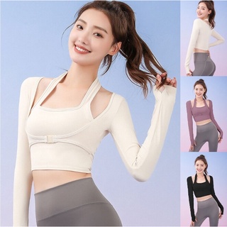 ใหม่✨พร้อมส่ง❄️(YOGA-627) เสื้อออกกำลังกายผู้หญิง เสื้อครอปโยคะแขนยาว เสื้อบราแขนยาว แบบ2ชั้น