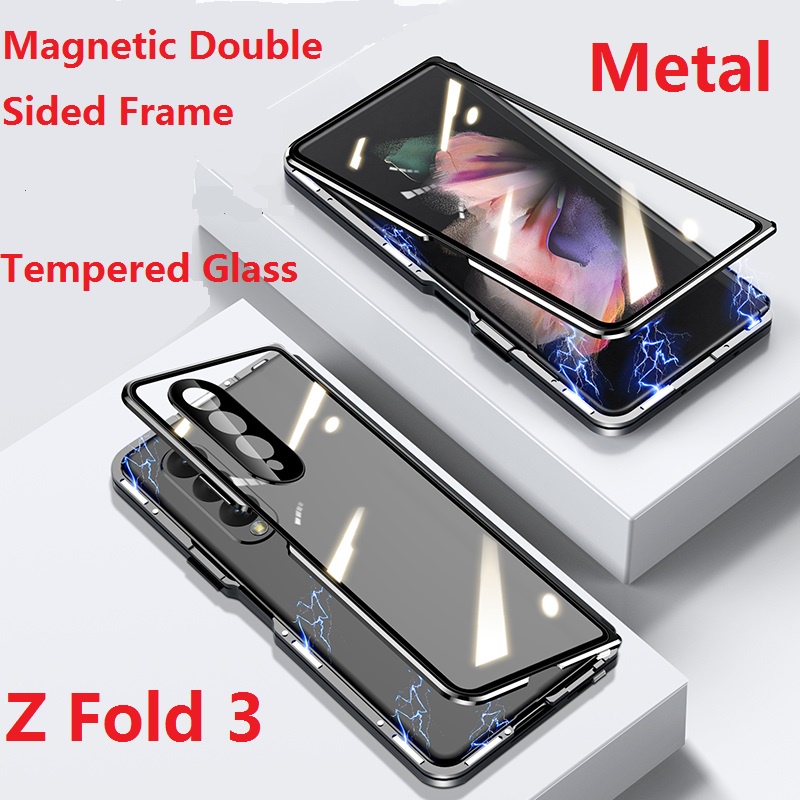 Metal Frame For Samsung Galaxy Z Fold 3 Case Tempered Glass Privacy