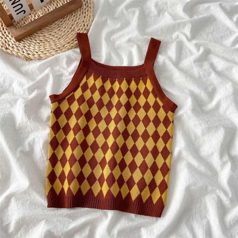 SHOP_MKL🌿เสื้อสายเดี่ยวไหมพรมลายตาราง ผ้านิ่มใส่สบาย#32075 - รูปที่ 5