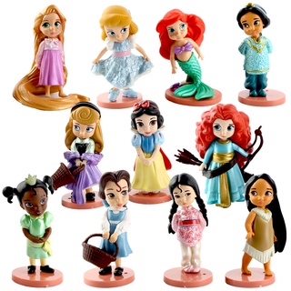 ตุ๊กตาฟิกเกอร์ Moana Snow White Merida Princess Mulan Ariel Tiana Jasmine 11 ชิ้น