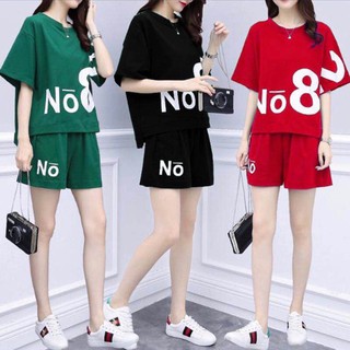SP shop [ใหม่!] ชุดสไตล์เกาหลี ชุดเซ็ต2ชิ้น เสื้อยืดNo.8+กางเกงขาสั้น(3สี)เสื้อผ้าแฟชั่นสวยๆน่ารักๆ ใส่เมื่อไหร่ก็ได้