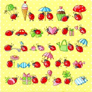 Pladao Napkin ภาพสัตว์ Tiny Ladybugs เต่าทอง everyday life กระดาษ แนพกิ้น สำหรับงานศิลปะ เดคูพาจ decoupage ขนาด L 33x33