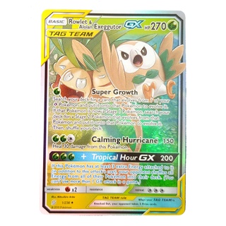 Rowlet &amp; Alolan Exeggutor Tag Team GX Card 1/236 โมคุโร่ &amp; นัสซี Pokemon Card Shining Series ภาษาอังกฤษ