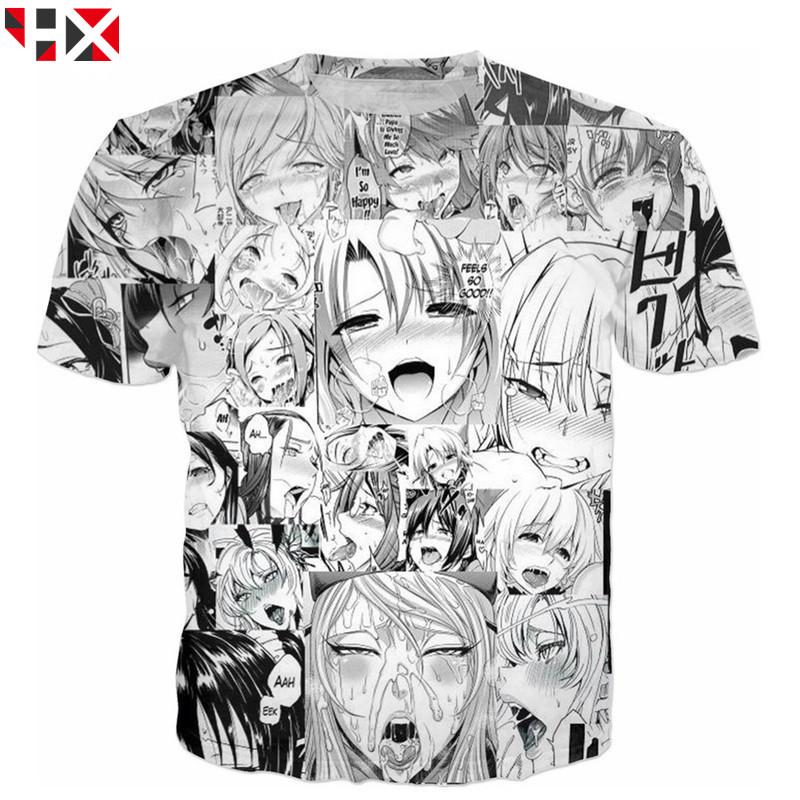 เสื้อยืดพิมพ์ลาย 3 D Ahegao Hentai ญี่ปุ่น