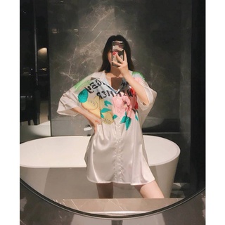 ชุดนอน​ Tropical​ dress pajamas (premium​ silk​ satin)​