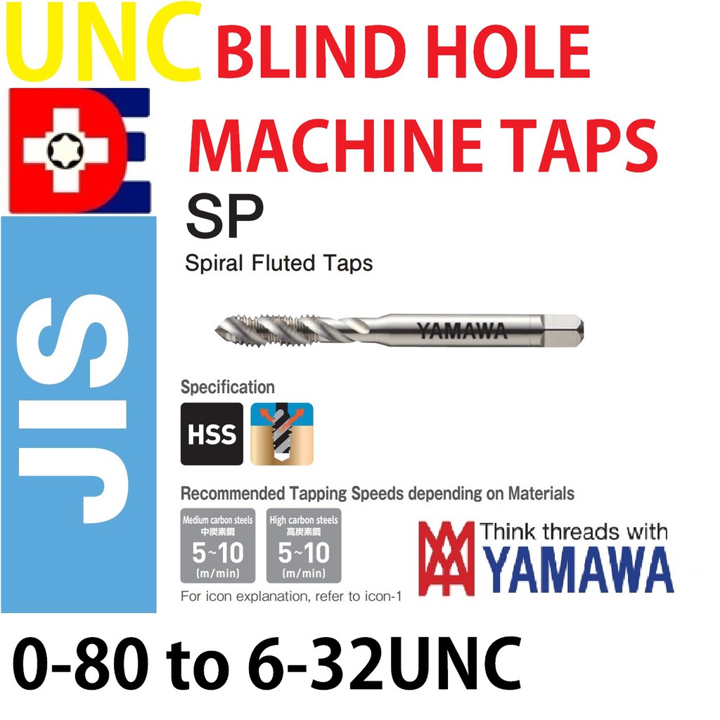 UNC blind hole ต๊าปเครื่อง Yamawa [0-80 4-40 6-32 1/4UNC]