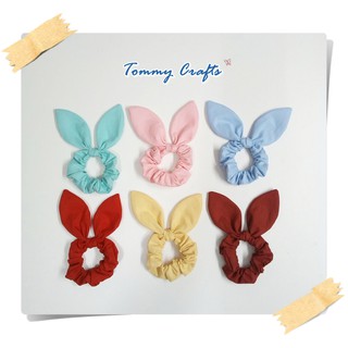 ยางรัดผมหูกระต่าย โดนัทรัดผม ผ้าคอตตอน สีพื้น 2  Bunny Ears cotton Hair  scrunchies