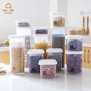 กล่องเก็บอาหาร ทรงสี่เหลี่ยม ขนาด 240-2200 มล. พร้อมสเกล / ตู้เย็น กระป๋องซีลใส / กระป๋องซีเรียล ถั่ว สําหรับห้องครัว กระป๋องอาหาร