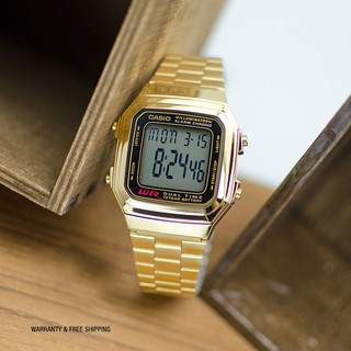 CASIO นาฬิกาข้อมือ รุ่น A178WGA-1A นาฬิกาเรือนทองสไตล์วินเทจ- ของแท้ 100% ประกัน CMG 1 ปี