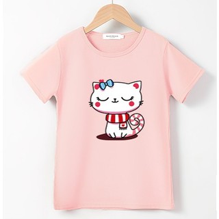 Bykidsเสื้อผ้าเด็กคอกลมแขนสั้นคอตตอน100%ลายแมวผ้านุ่มใส่สบาย