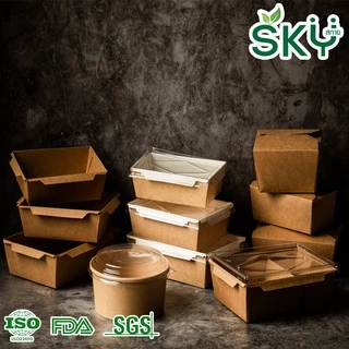 [ขายส่ง 200 ชุด] SKY กล่องอาหารกระดาษคราฟท์ กล่องข้าว เดลิเวอรี่ Food Grade 4 ฝา ขนาด 700|800|1000|1400|1500ml