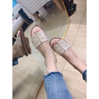 Toryburch(ทอรี เบิร์ช)  female stylish pure color flat outdoor sandal indoor slipper worthy-owned street wear