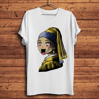 ขายดี!เสื้อยืดลําลอง แขนสั้น พิมพ์ลาย The Kawaii Girl with A Pearl Earring Funny Vermeer Artistic สําหรับผู้ชาย และผู้หญ