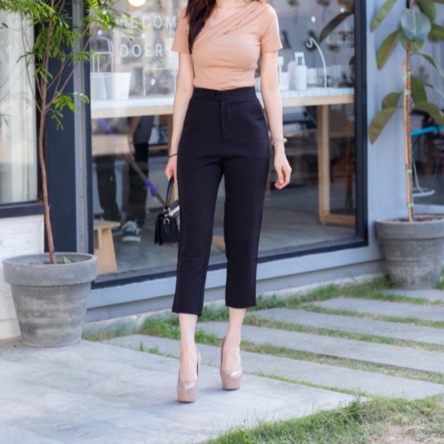 Pbpants🔺กางเกงขากระบอก7ส่วนผ้าเปเป้