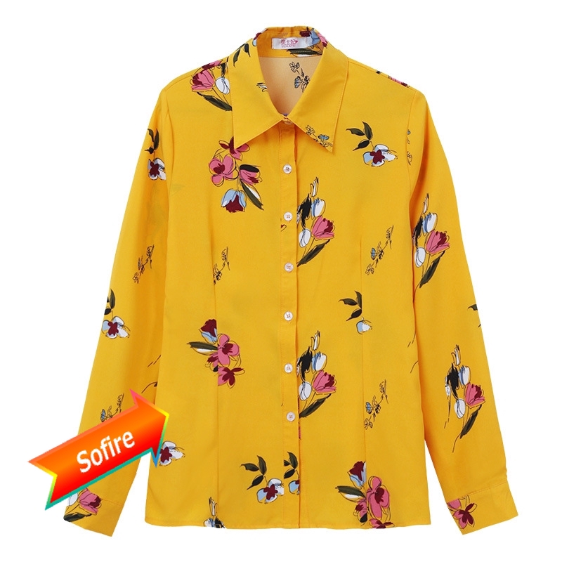 เสื้อเชิ้ตแขนยาว ผ้าชีฟอง พิมพ์ลายดอกกุหลาบ สีแดง แฟชั่นฤดูใบไม้ผลิ สไตล์เรโทร สําหรับผู้หญิง
