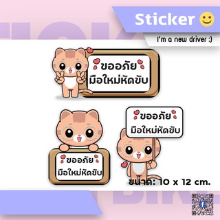 สติ๊กเกอร์มือใหม่หัดขับ พร้อมเคลือบ สีไม่ซีด มือใหม่หัดขับ มาใหม่ น้องแมว แมว สินค้าคุณภาพ