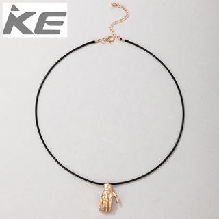 Summer Simple Black Rope Gold Finger Pattern Pendant Unisex Alloy Electroplating Necklace for