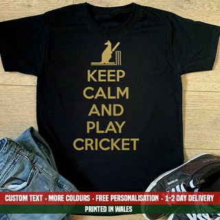 เสื้อยืดลําลอง ผ้าฝ้าย แขนสั้น พิมพ์ลาย Keep Calm Play Cricket Australia เหมาะกับของขวัญวันหยุด สําหรับผู้ชาย