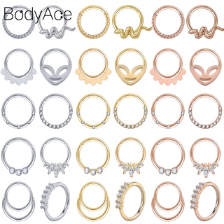 Bodyace 1 ชิ้น สเตนเลส เจาะรูจมูก Clicker Septum เจาะ คริสตัล จมูก แหวน ทุกวัน เกลียว ต่างหูเจาะ