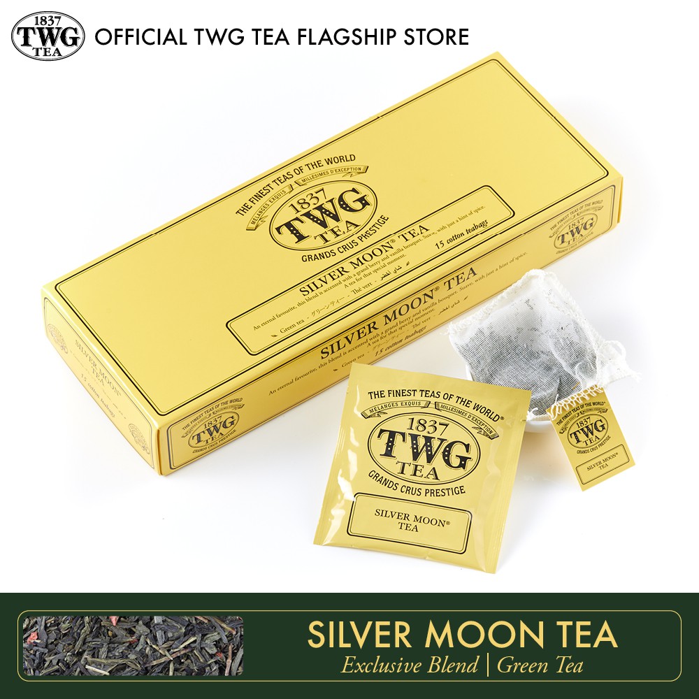 TWG Tea Silver Moon Tea Green Tea Blend Cotton Teabag  / ชา ทีดับเบิ้ลยูจี ชาเขียว ซิลเวอร์มูน ที ชนิดซอง บรรจุ 15 ซอง
