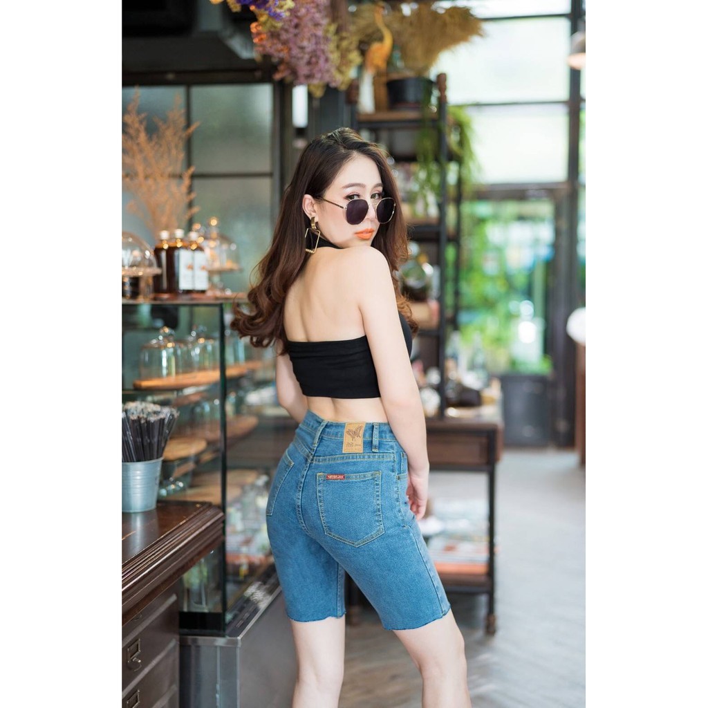 BB jeans กางเกงยีนส์สามส่วน กางเกงสามส่วนยีนส์ยืด ไม่เเต่งขาด สียีนส์ซีด BB Jeans