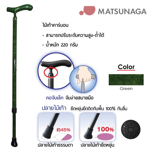 Matsunaga ไม้เท้าคาร์บอน พับไม่ได้ Carbon Cane