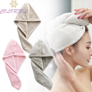 【COLORFUL】Microfiber Quick Dry Button Head Towel Shower Bath Turban Hair-Wrap Hat Cap