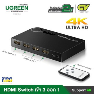 UGREEN รุ่น 40234 HDMI Switch 4K 3x1 Remote Control Output