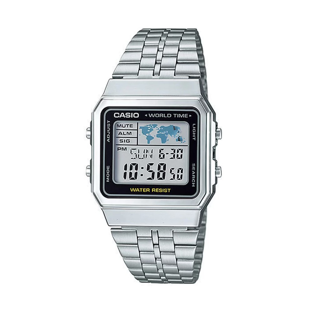 CASIO  นาฬิกาข้อมือ สายสแตนเลส สีเงิน  รุ่น A500WA,A500WA-1DF