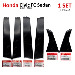 ชุด ฝาปิดเสากลางประตู 6 ชิ้น สีดำเงา สำหรับ Honda Civic รุ่น FK RS 5ประตู ปี 2017-2020