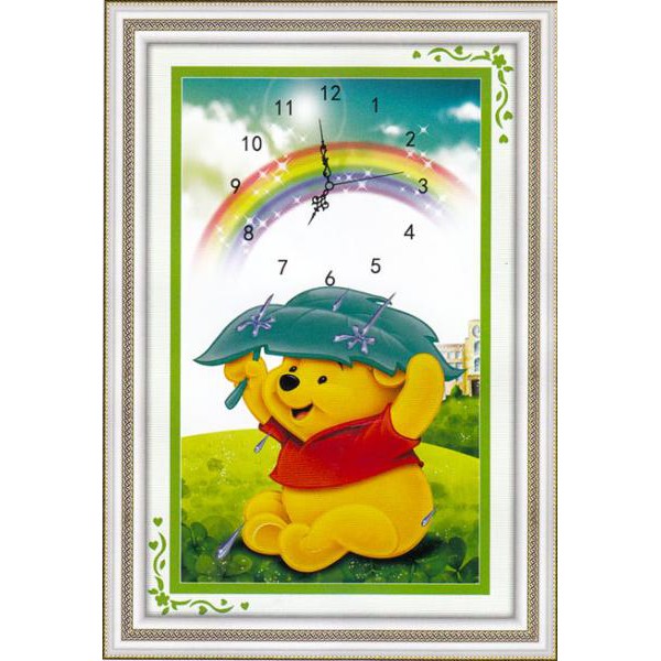 3D Cross เย็บปักถักร้อยภาพวาด Pooh Bear นาฬิกา Rain Cover A1093 (ลูกค้า self-embroider) ขนาด: 33x49 