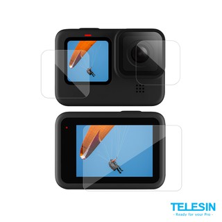 ฟิล์มกระจกคุณภาพ TELESIN® FRONT LENS &amp; LCD PROTECTIVE GLASS TEMPERED FILM (HERO10 / 9 BLACK) 2.5D ARC