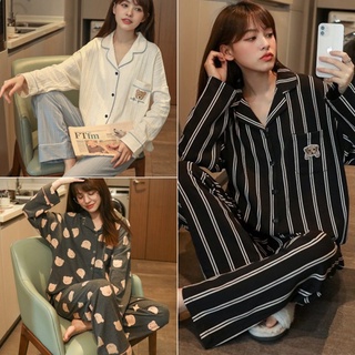 High Quality M-3XL Combed Cotton Pyjamas Plus Size Pajamas Women Long Sleeve Sleepwear Baju Tidur Nightwear