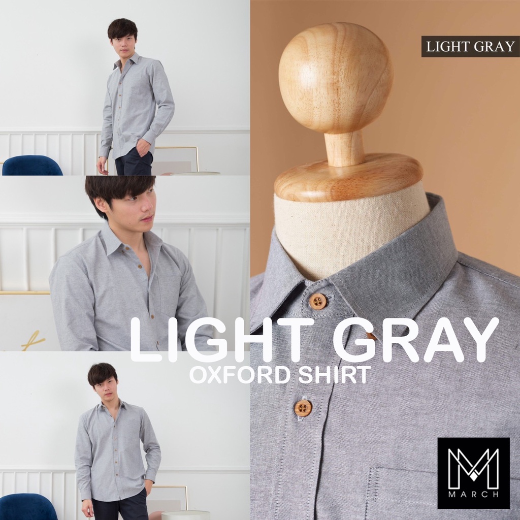 พร้อมส่ง [19 เฉดสี] เสื้อเชิ้ตคอปกแขนยาวสีเทาอ่อน ชุดคู่รัก ไซต์ S-XXL