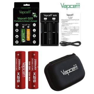 ชุดเครื่องชาร์จพร้อมถ่านVapcell(Vapcell K25 18650 2ก้อน+เครื่องชาร์จQ2S)ของแท้เช็คโค๊ดได้