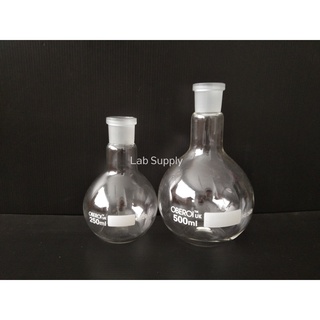 Flask Flat Bottom 250ML 500ML ขวดก้นกลมแบบตั้งได้, ขวดก้นแบน joint 24/29 ยี่ห้อ OBEROI/UK