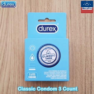 Durex® Classic Condom 3 Count ดูเร็กซ์ คอนดอม ถุงยางอนามัยขนาดใหญ่พิเศษ 56 mm Condom USA