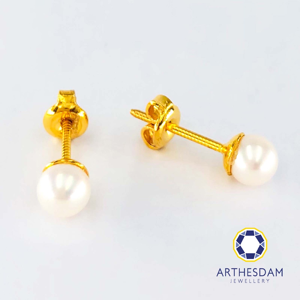 Arthesdam Jewellery 916 Gold Dainty Pearl Earrings [ต่างหู]