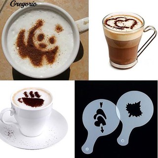 Gregorio 16Pcs กาแฟ Cappuccino Latte แม่แบบศิลปะลายฉลุ DIY ตกแต่งโมลด์