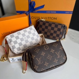 LOUIS VUITTON MINI POCHETTE ACCESSORIES BAG กระเป๋าสะพายไหล่ Damier ขาว มีโซ่สะพายไหล่ Ori