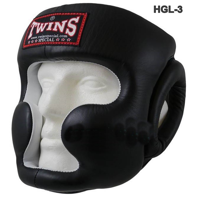 Twins special Head guards HGL-3 Black ( Size M,L,XL) Protector for Training MMA K1เฮดการ์ด ทวินส์ สเปเชี่ยล สีดำ หนังแท้