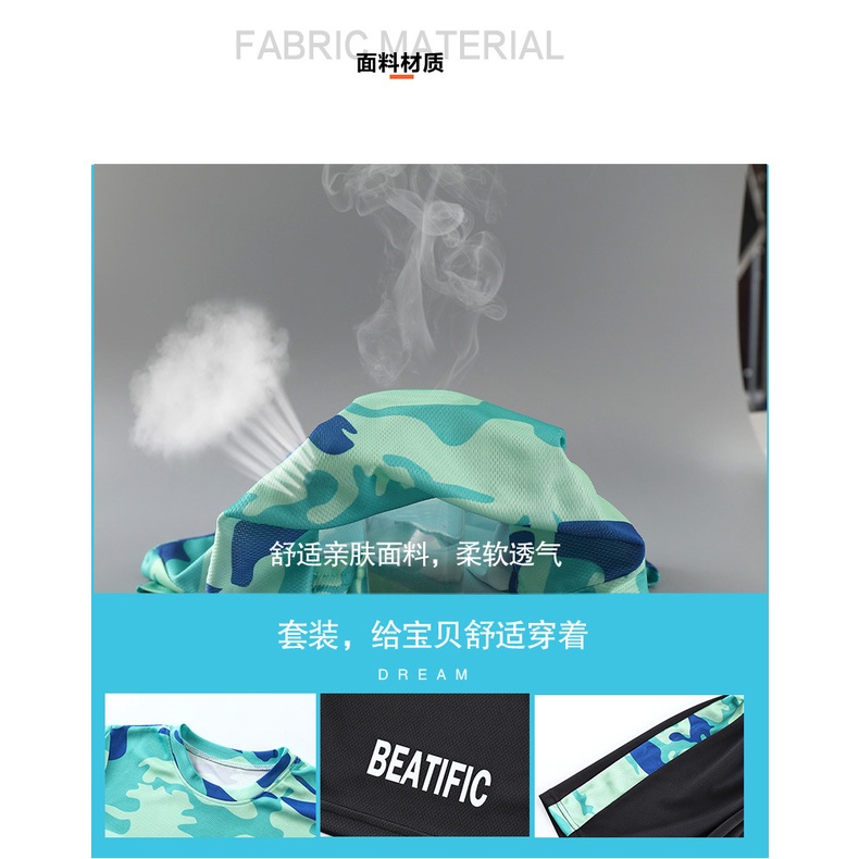 Soffny (1-16Y) Boy แห้งเร็วชุดกีฬาชุดเสื้อยืด + กางเกงขาสั้นกางเกงชายเสื้อเสื้อผ้าทารกชุดวันเกิดงานแต่งงานอาบน้ําญี่ปุ่นเกาหลี S - รูปที่ 2