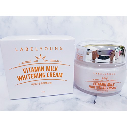 LABEL YOUNG Vitamin Milk Whitening Cream 55g. ครีมหน้าสด ครีมน้ำนม