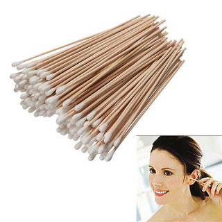 Pack of 100 Wood Stick Cotton Swabs Buds Cleaning Tool Medical Kit 15cm Long