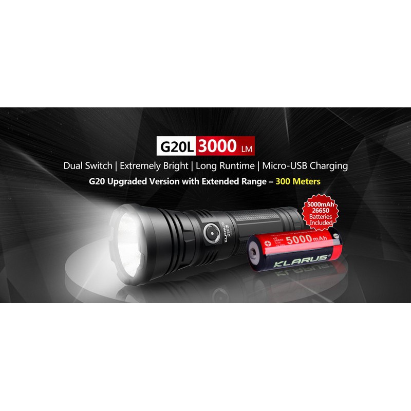 Klarus G20L XHP70.2 P2 3000Lumens ให้แสงกว้างและพุ่งไกล 300 เมตร มาพร้อมสวิทซ์คู่ ควบคุมได้ง่าย