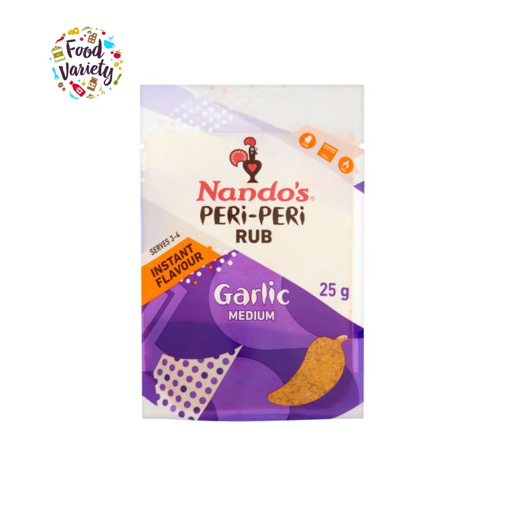Nandos Peri Peri Garlic Medium Dry Rub Instant Powder 25g แนนโดส์ ผงปรุงรสเพอริเพอริกระเทียมเผ็ดปานกลาง 25 กรัม