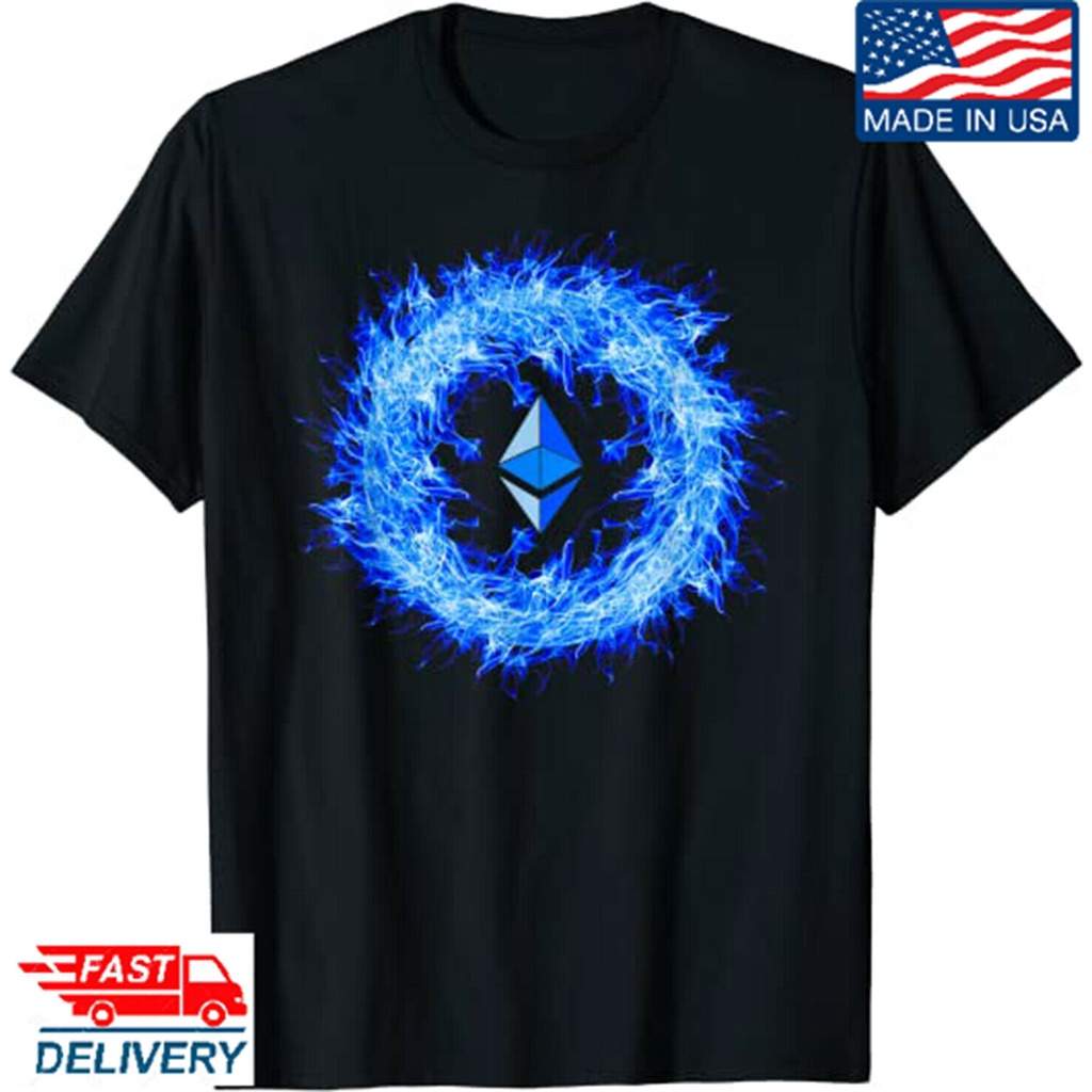 Ethereum ในเปลวไฟ Eth Burning ข้อเสนอ TShirt Blockchain Eth เหรียญ TShirt