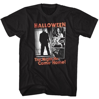 เสื้อยืด พิมพ์ลายภาพยนตร์สยองขวัญฮาโลวีน The Night HE Came Home Michael Myers สําหรับผู้ชาย (1)สามารถปรับแต่งได้